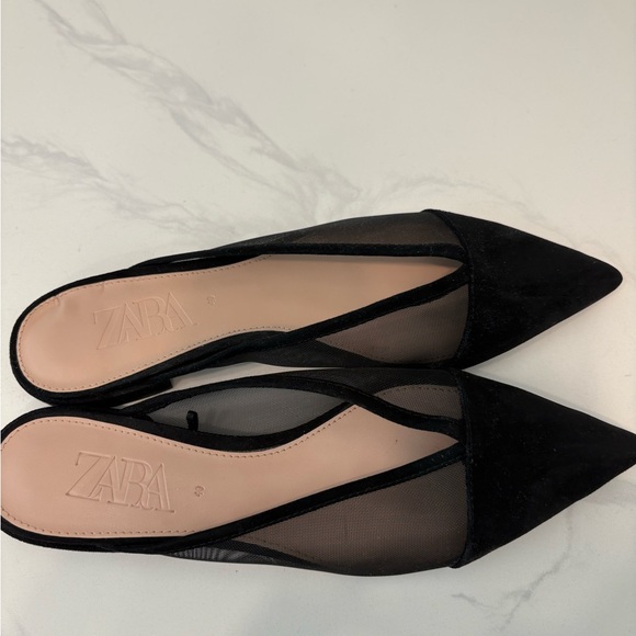 Zara Pointed suede and Mesh Flat slide mules - Picture 1 of 3
